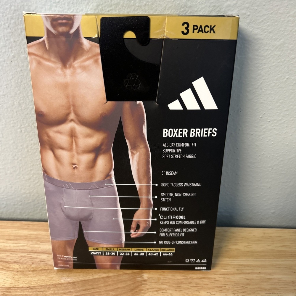 Adidas Mens Luxe Comfort Boxer Briefs 3 Pack Small Green Grey Black 5159301A - Picture 3 of 6